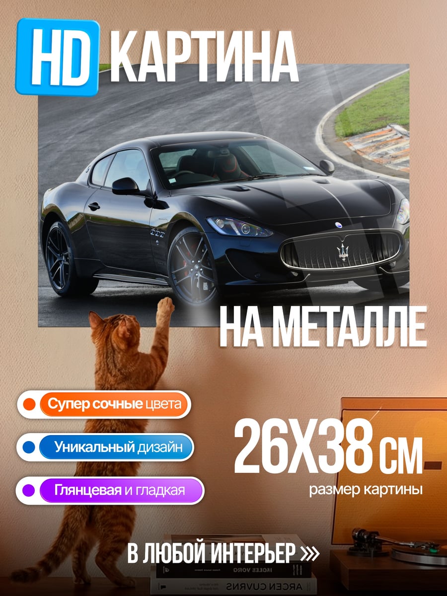 Картина на металле Черное спортивное купе