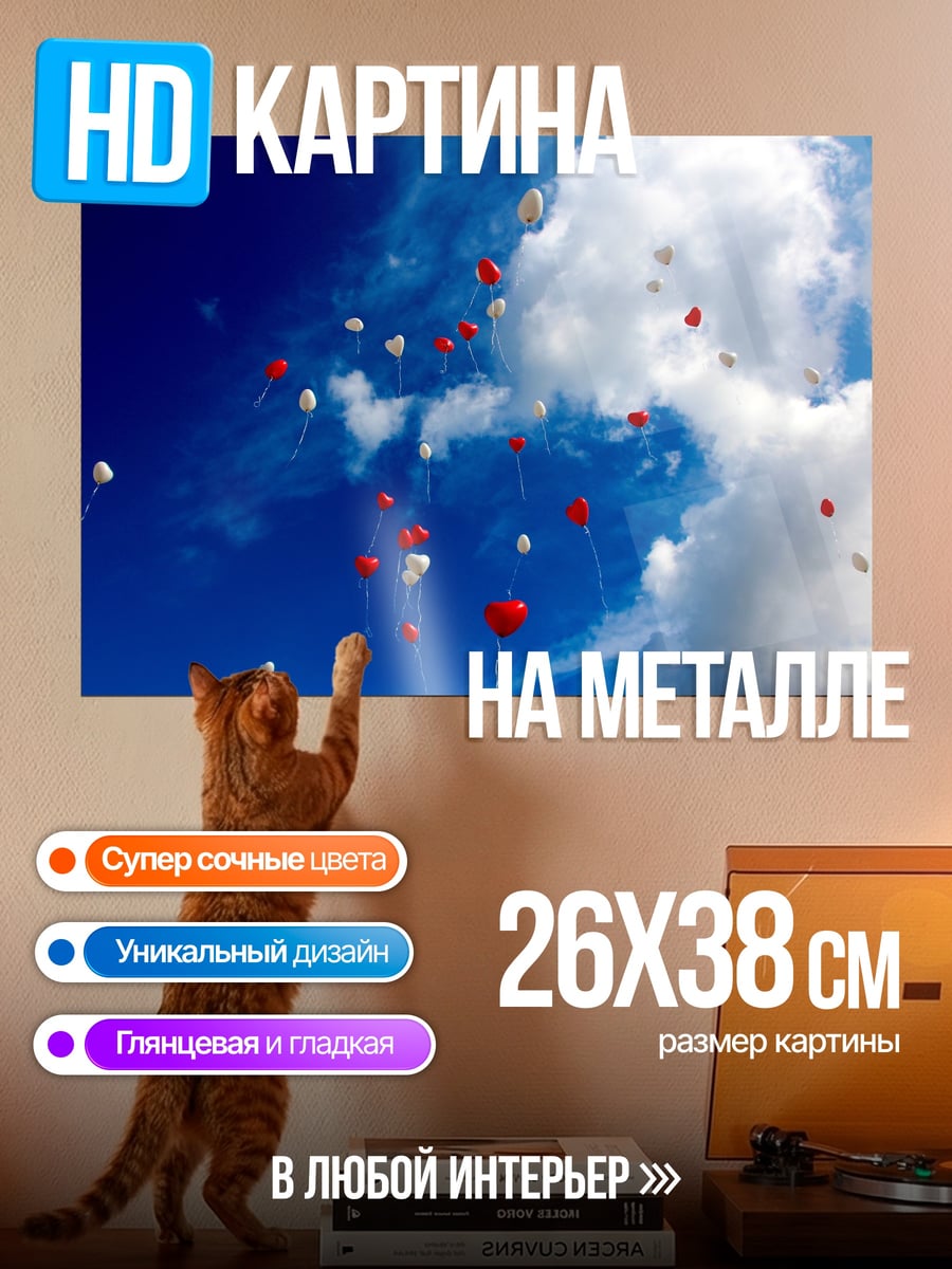 Картина на металле Воздушные шары в небе