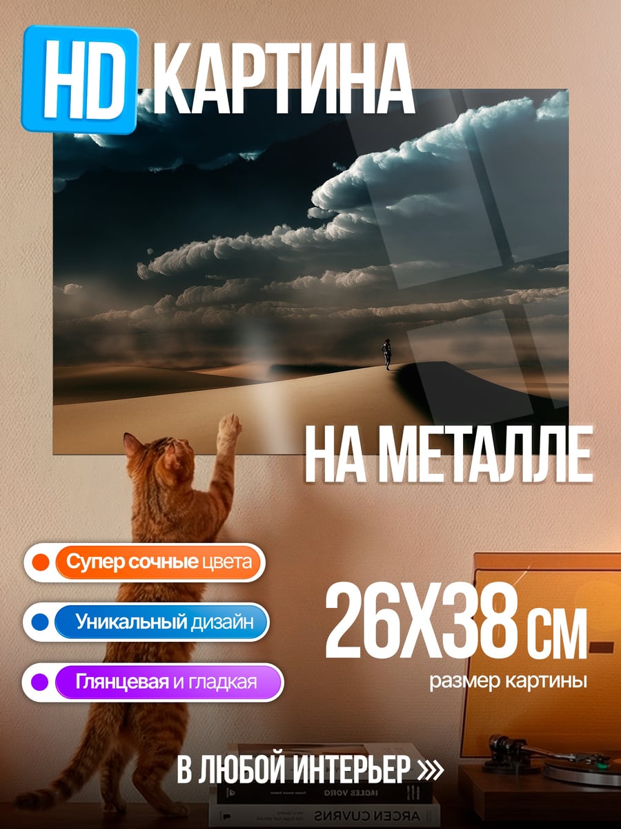 Картина на металле Одинокий путник пустыня