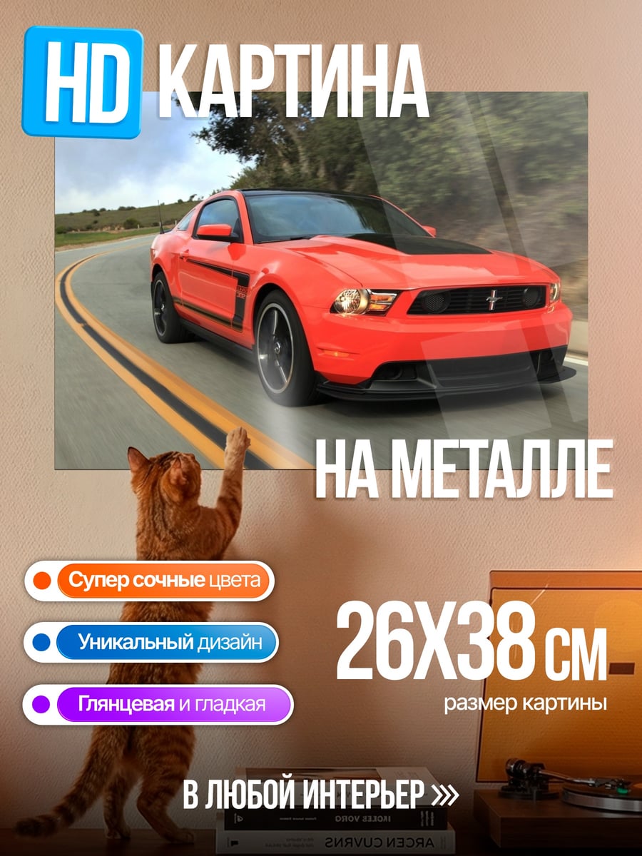 Картина на металле Оранжевый маслкар дорога