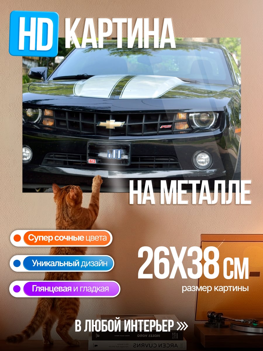 Картина на металле Черный Chevrolet Camaro