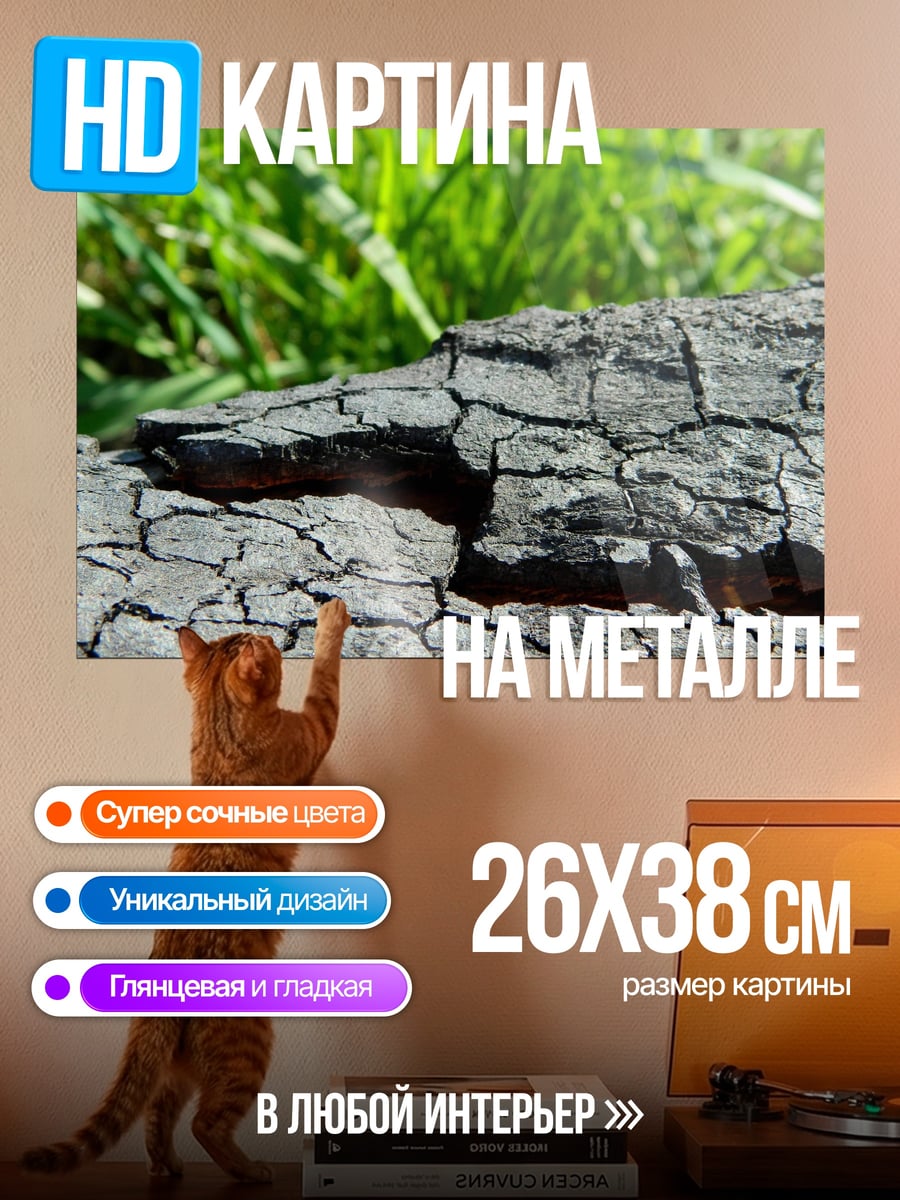 Картина на металле сухая кора дерева