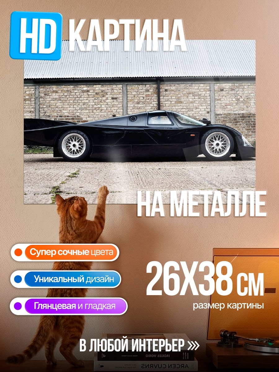 Картина на металле Черный гоночный автомобиль