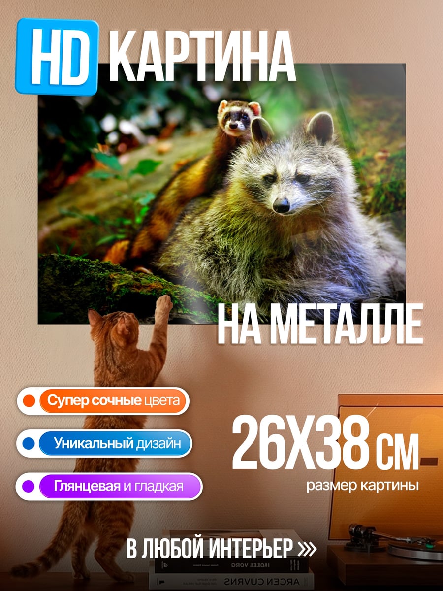Картина на металле Енот и хорек