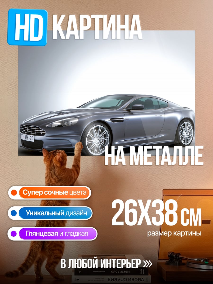 Картина на металле Спортивный автомобиль серый