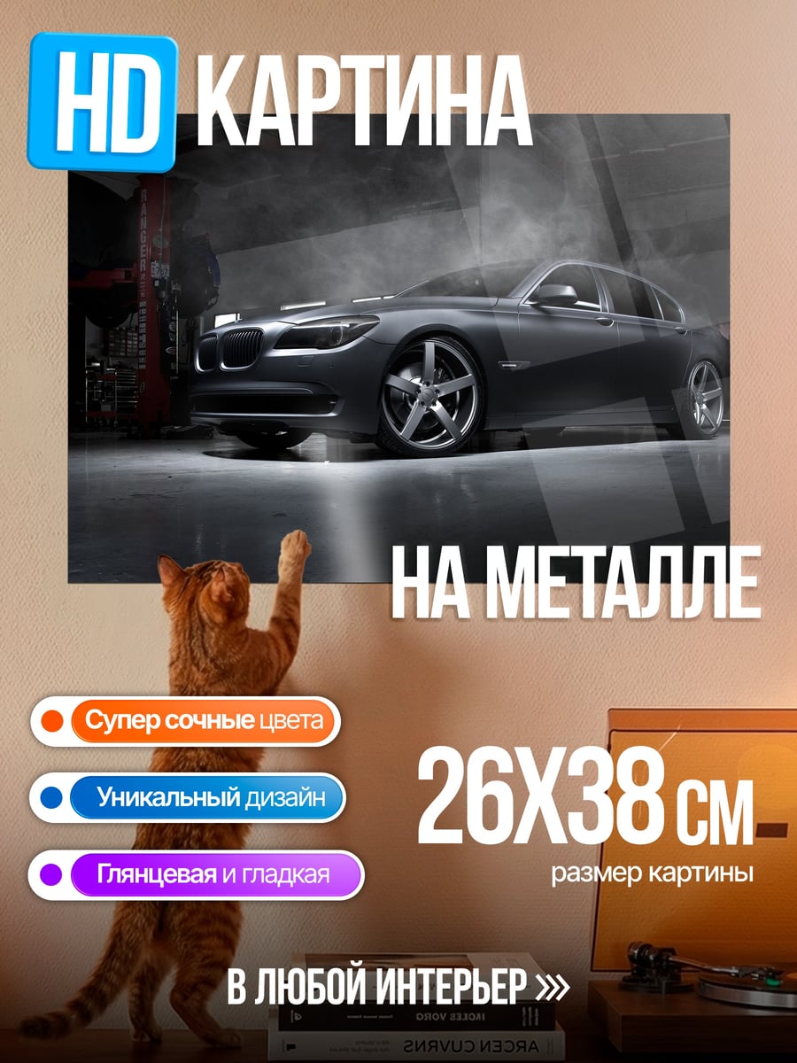 Картина на металле Черный седан дым