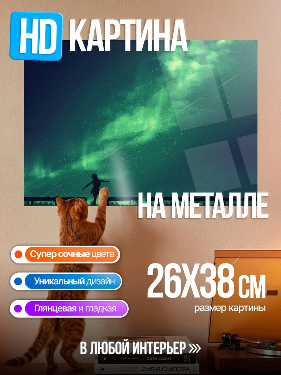 Картина на металле Девушка под звездами