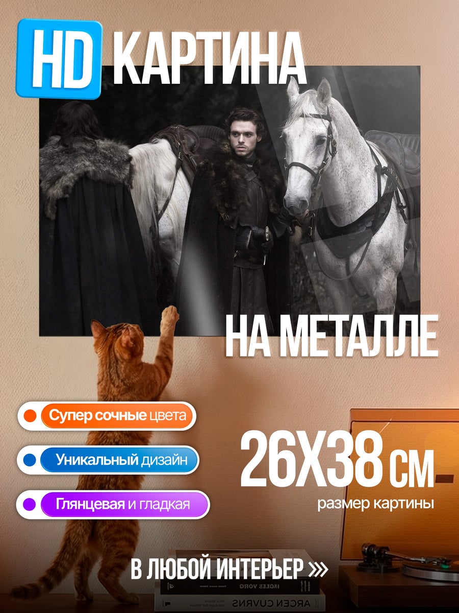 Картина на металле Джон Сноу лошадь
