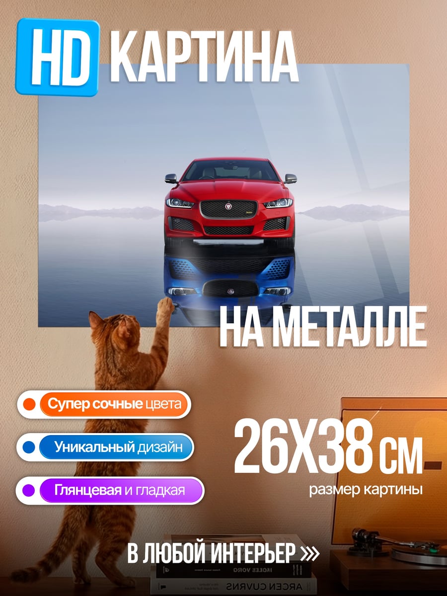 Картина на металле Красный Ягуар отражение