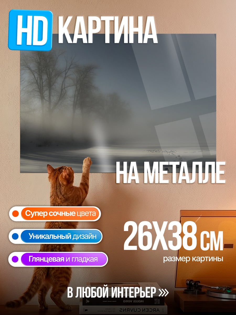 Картина на металле Зимний туман следы