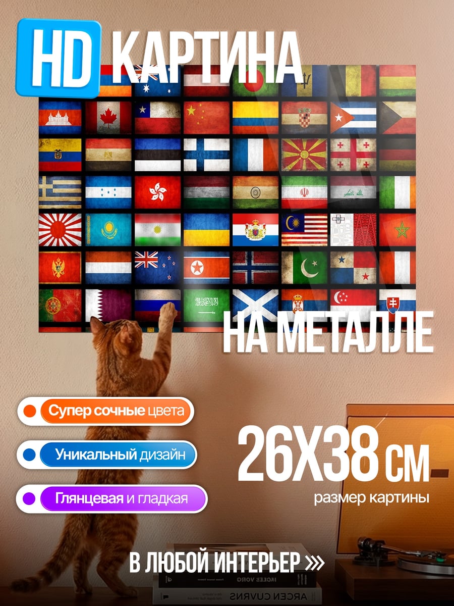 Картина на металле Коллаж флагов мира