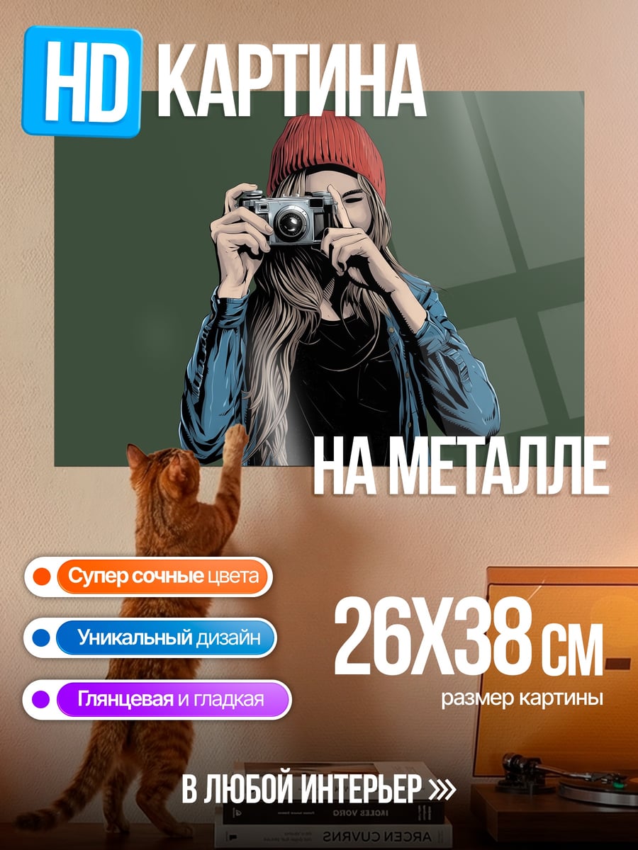 Картина на металле Девушка с камерой