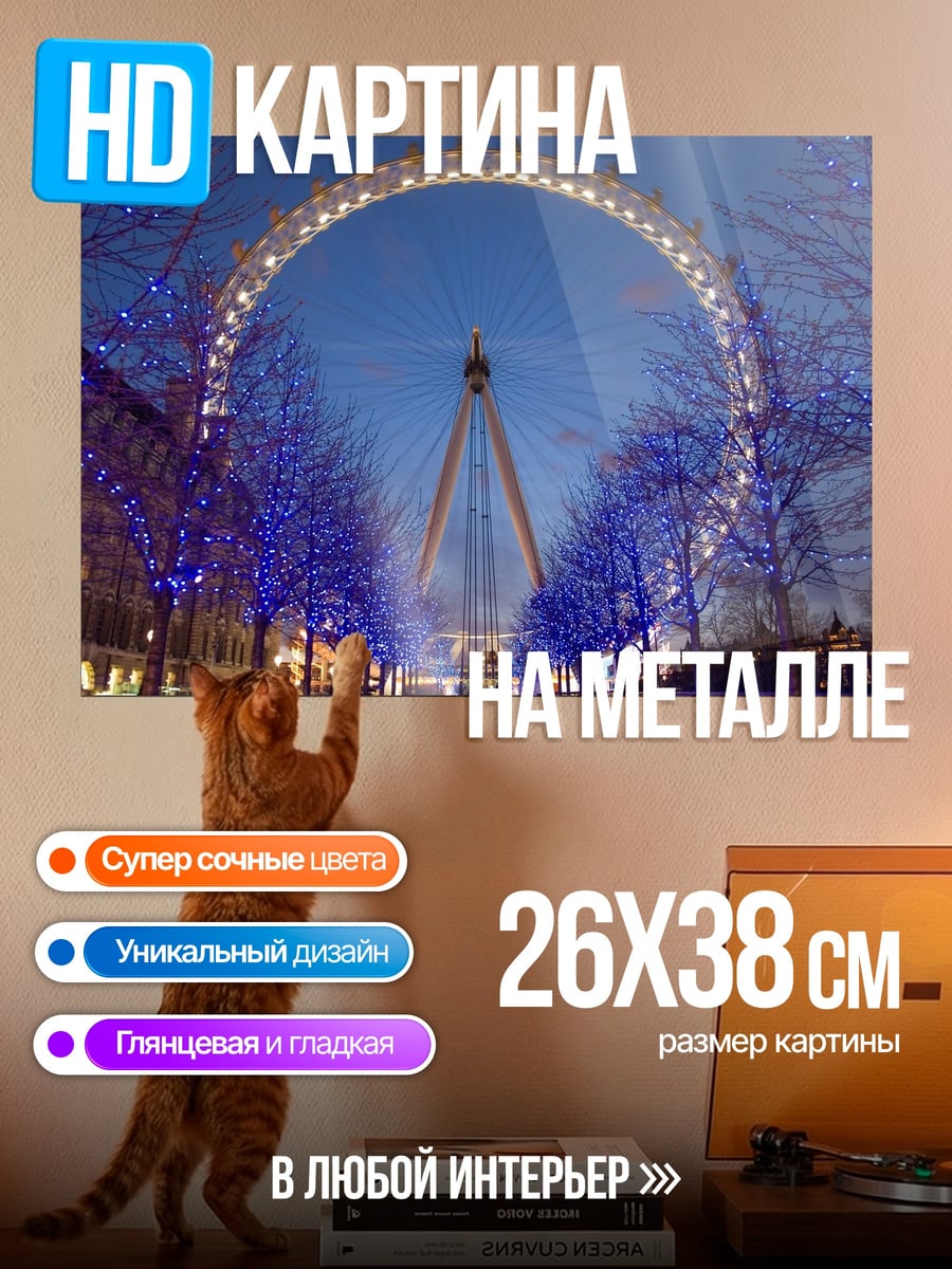 Картина на металле Лондонский глаз ночь