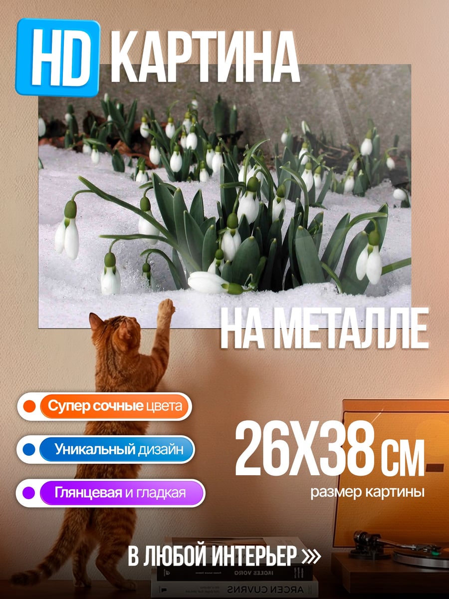 Картина на металле Подснежники в снегу