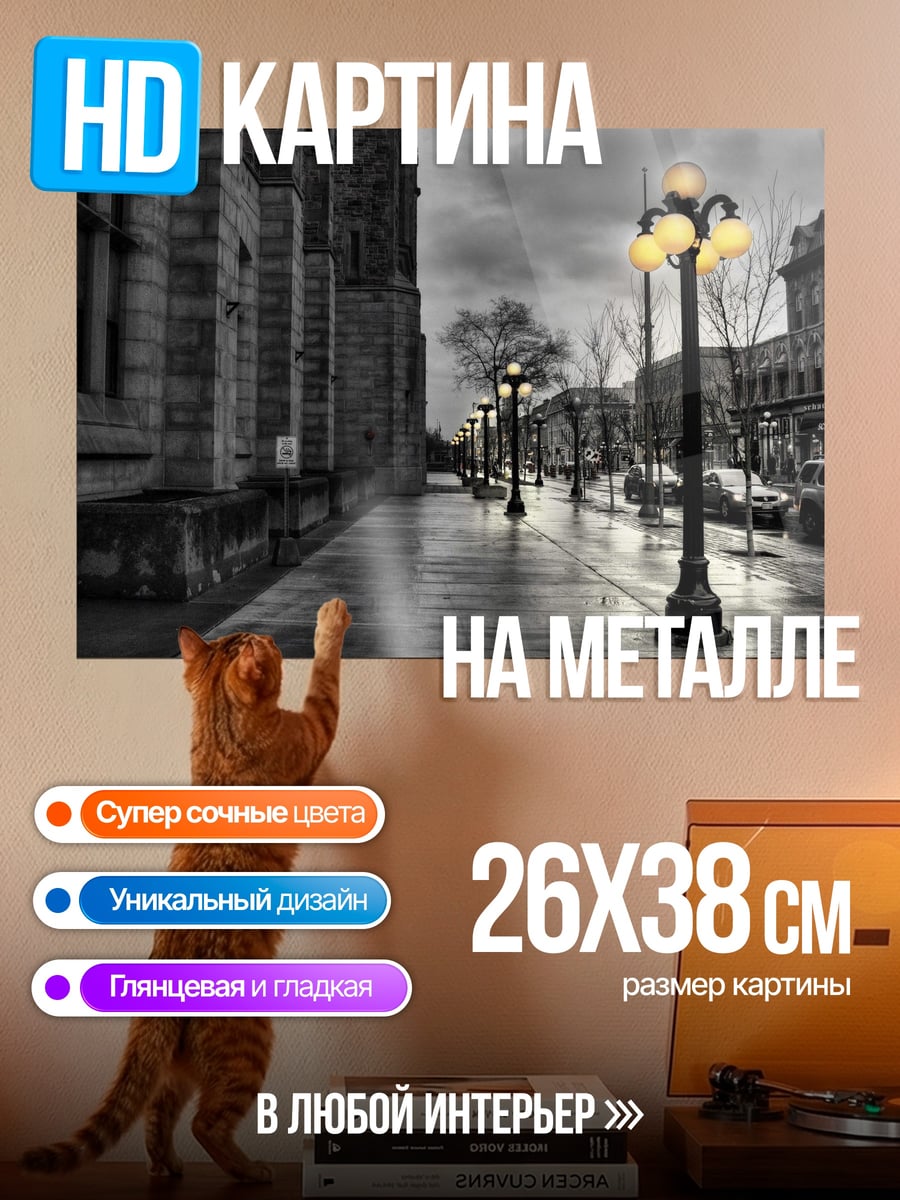 Картина на металле Городской фонарь