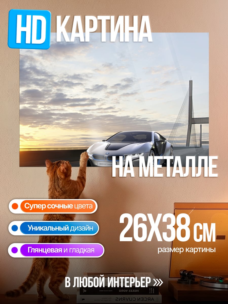 Картина на металле BMW на мосту