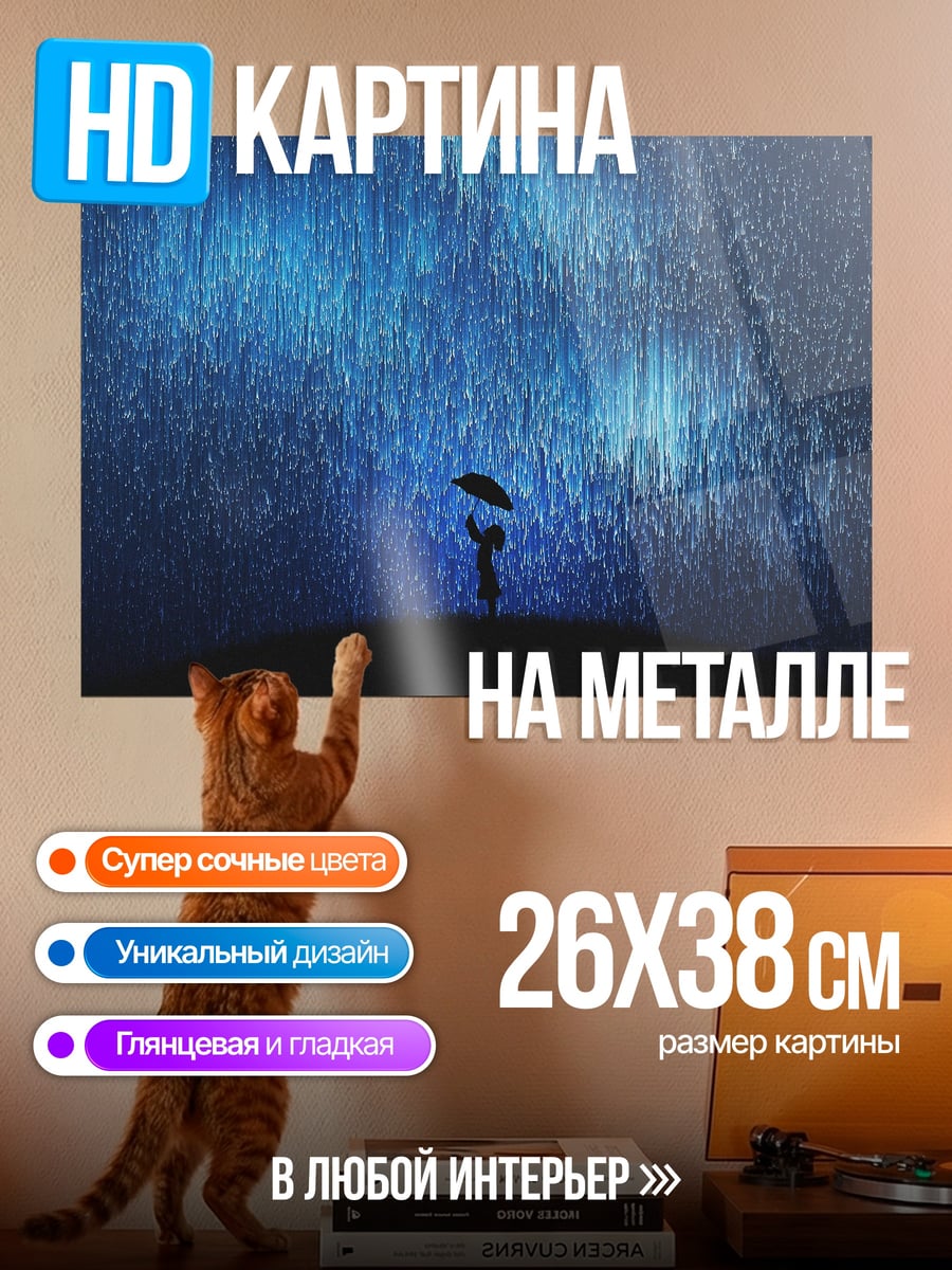 Картина на металле Девушка под дождем