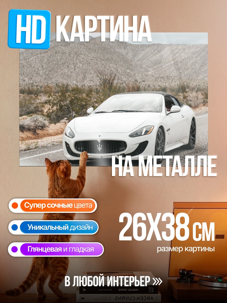 Картина на металле белый Maserati