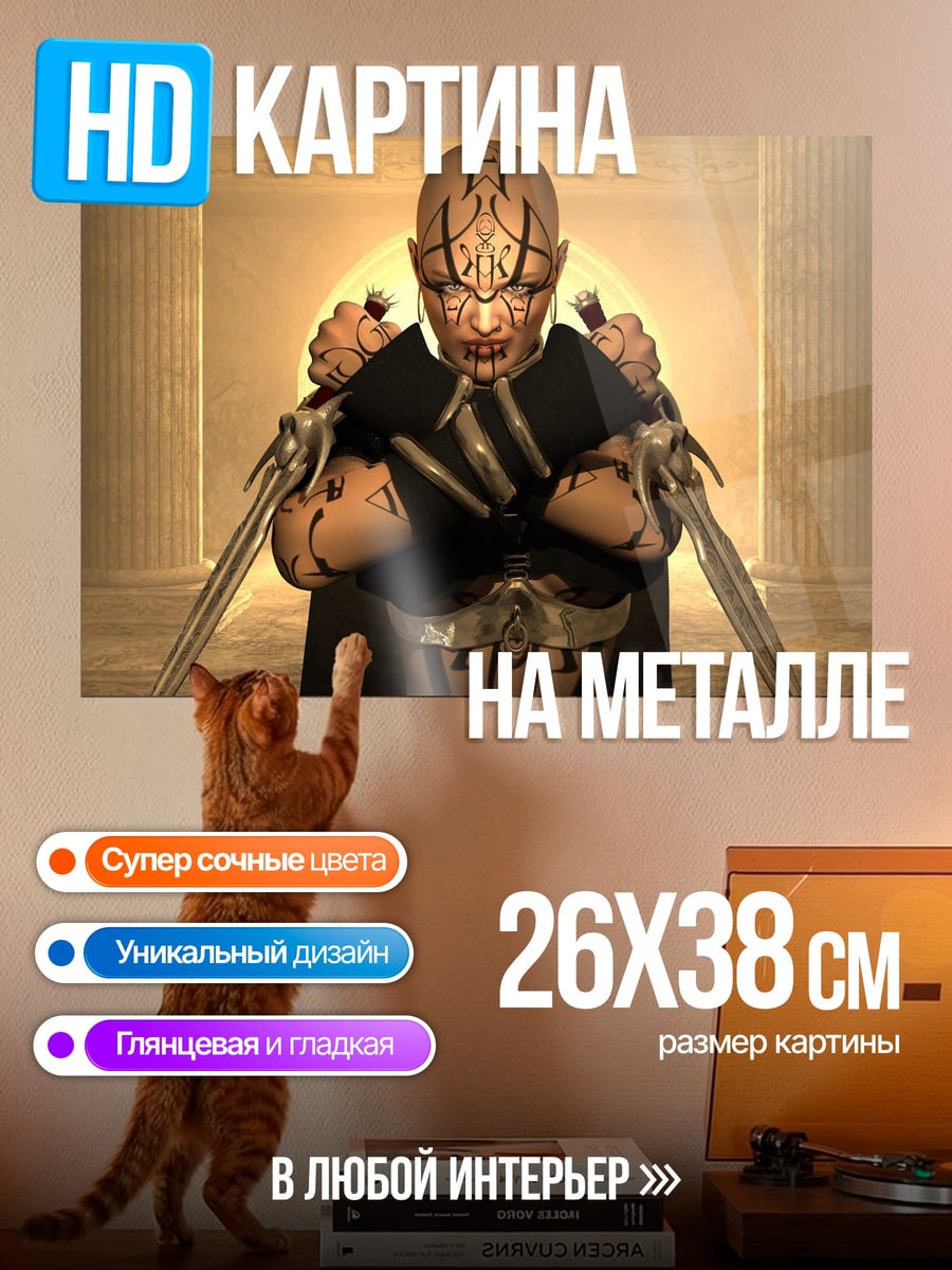 Картина на металле Воин с клинками