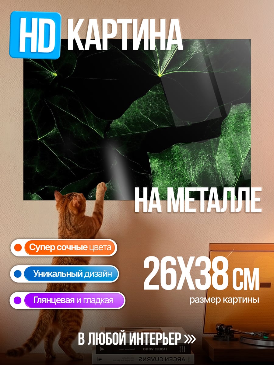 Картина на металле Зеленые листья крупным планом
