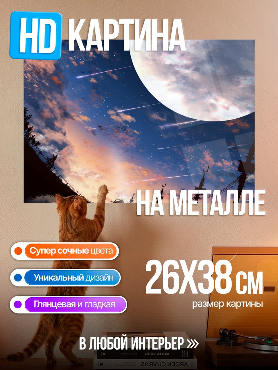Картина на металле Девушка под луной