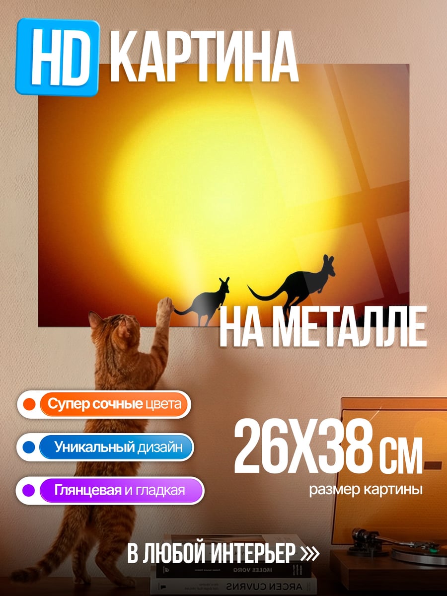 Картина на металле Кенгуру на закате