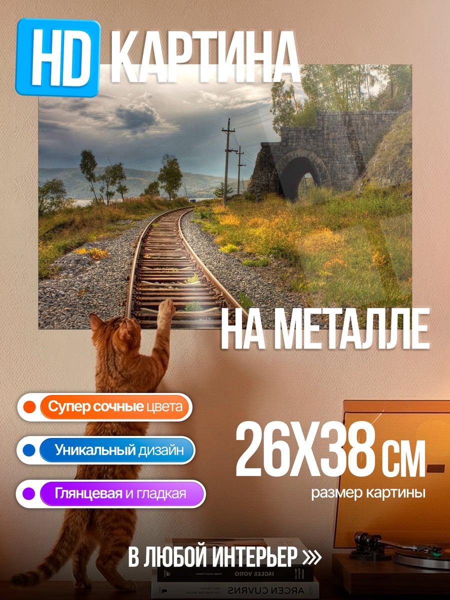Картина на металле Железная дорога в тунне