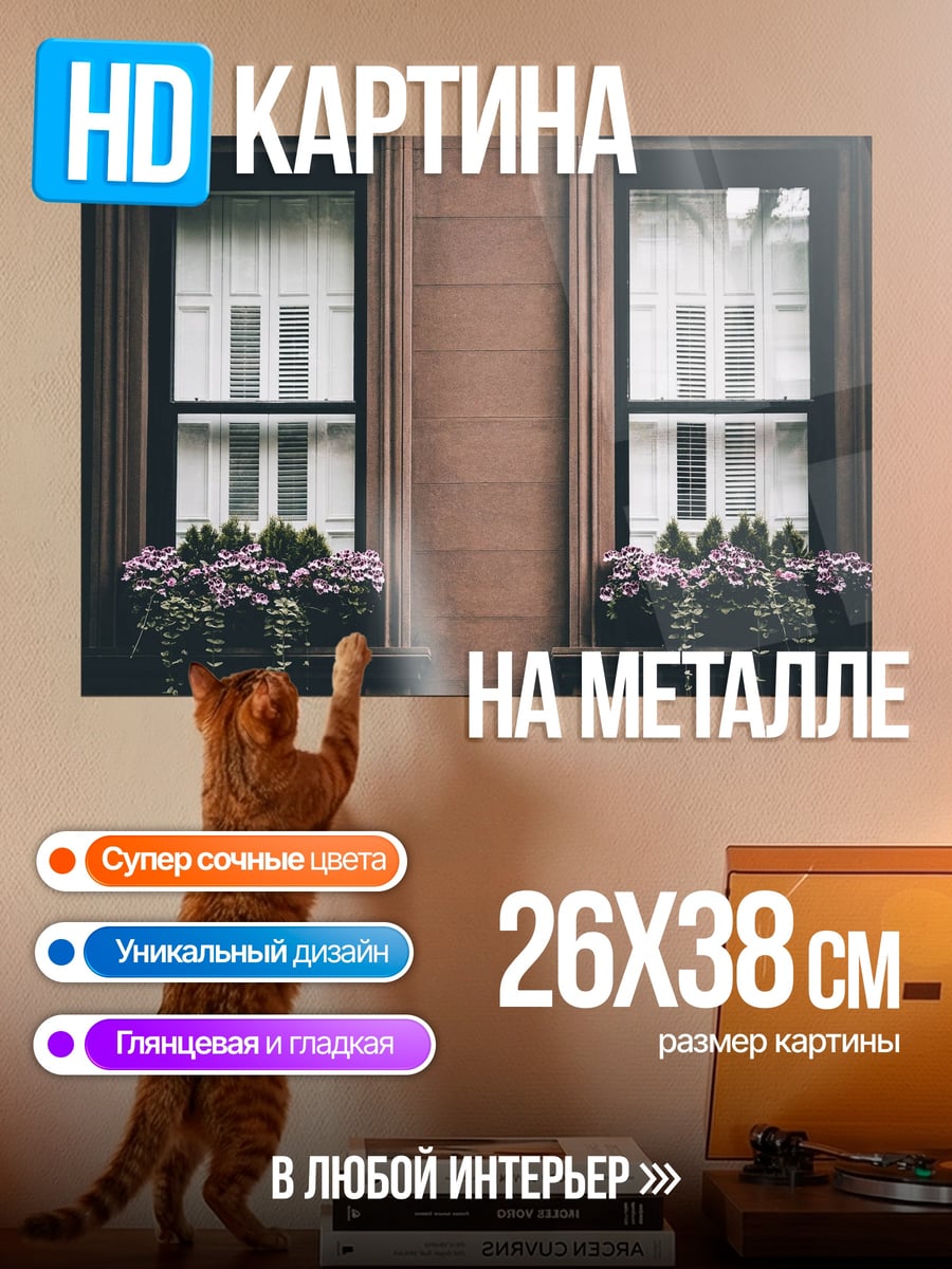 Картина на металле Окна старого дома