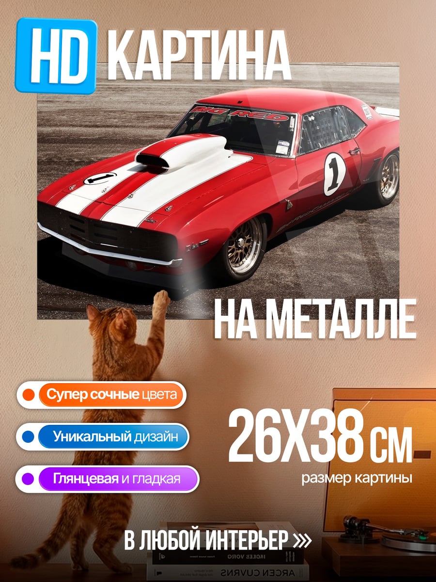 Картина на металле Красный маслкар номер один