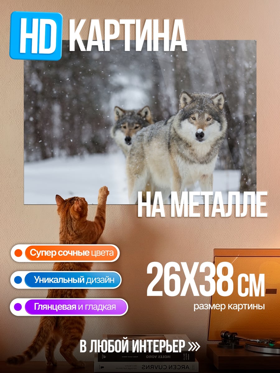 Картина на металле Волки в снегу