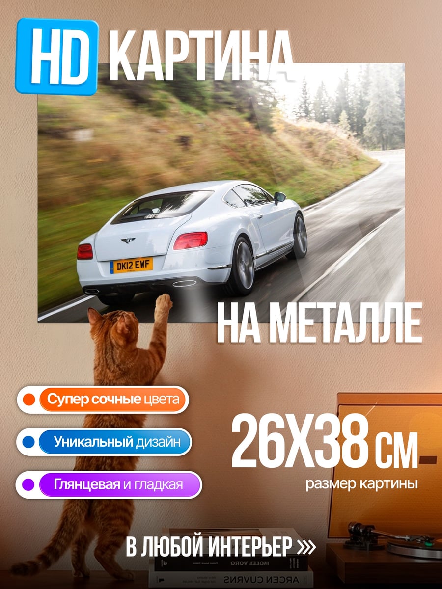 Картина на металле Белый Бентли