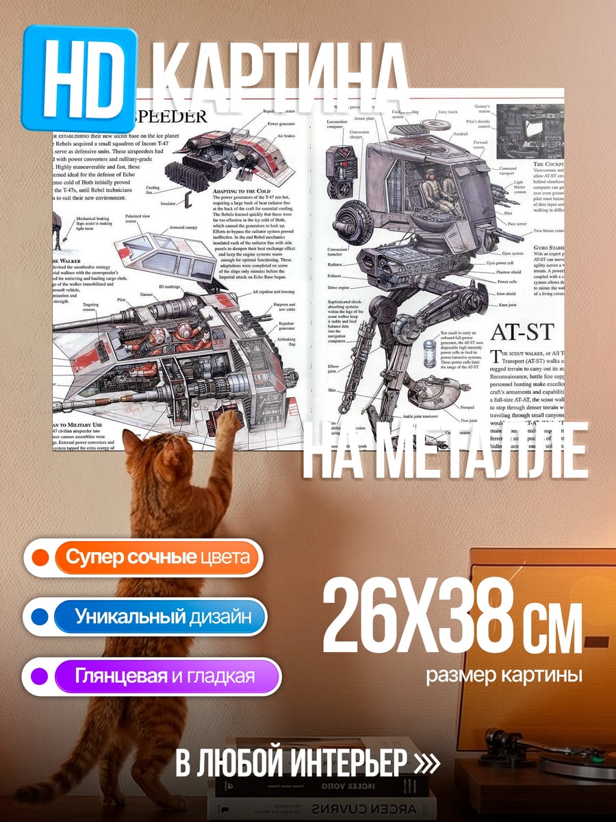 Картина на металле Технический рисунок Сноуспидер