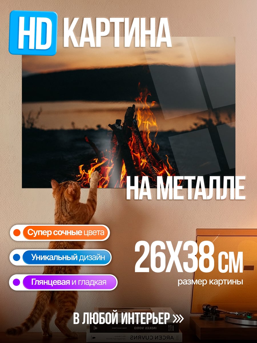Картина на металле Костер на закате