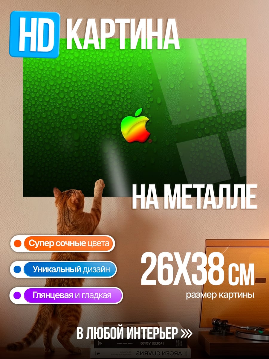 Картина на металле Яблоко в каплях