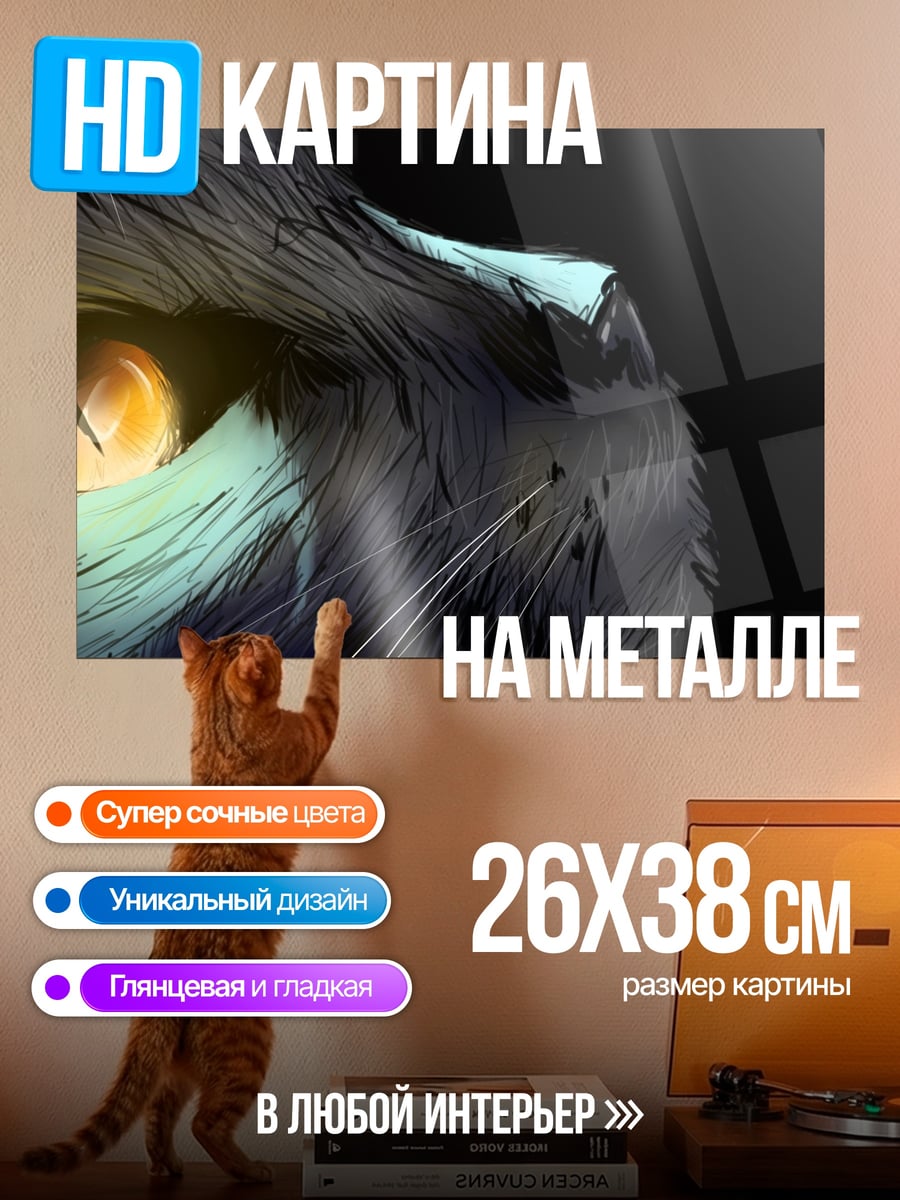 Картина на металле Глаз черного кота