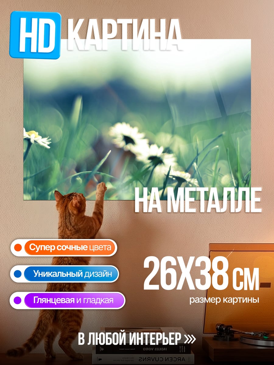 Картина на металле Цветы в траве