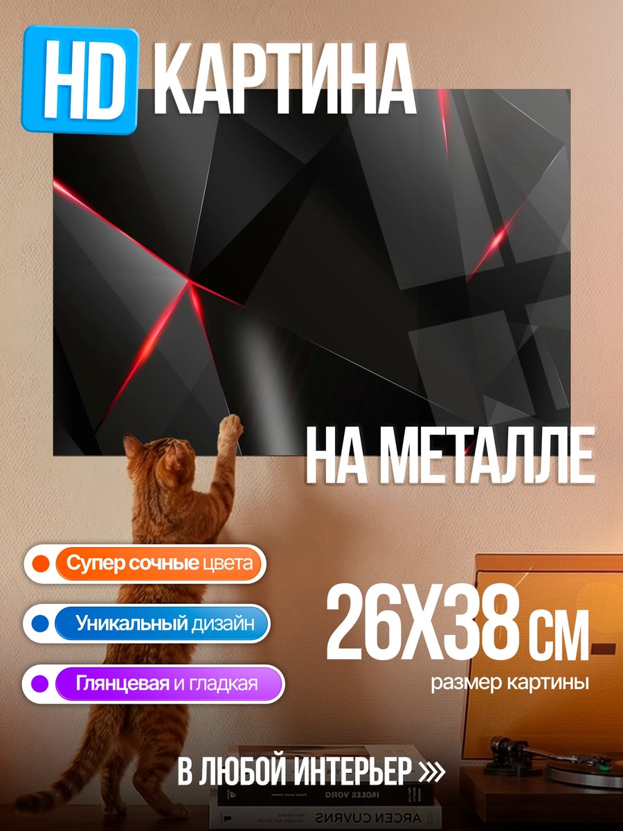 Картина на металле Черная геометрия с красным
