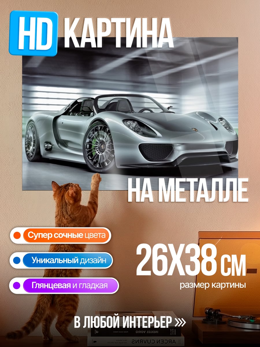 Картина на металле Серебристый спорткар