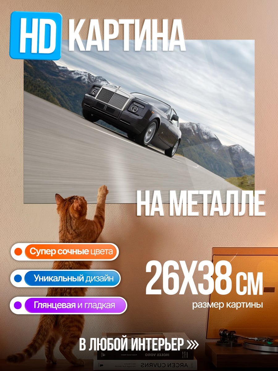 Картина на металле Черный автомобиль в горах