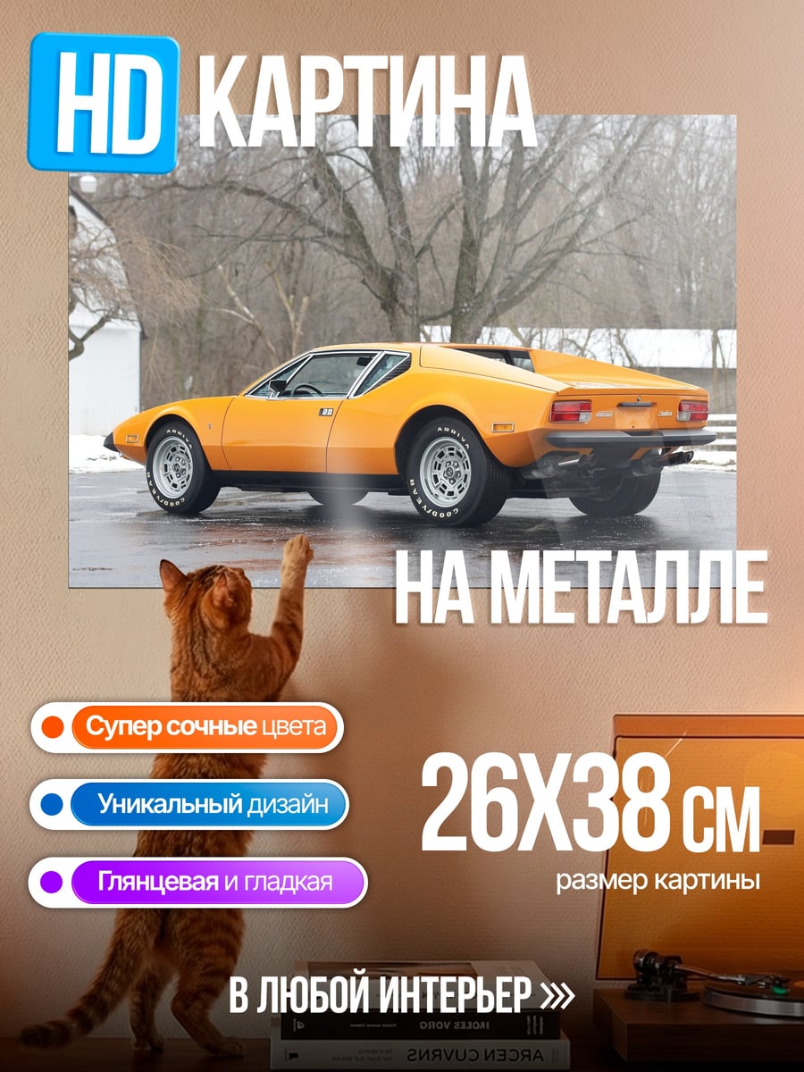 Картина на металле Оранжевый спорткар зимой