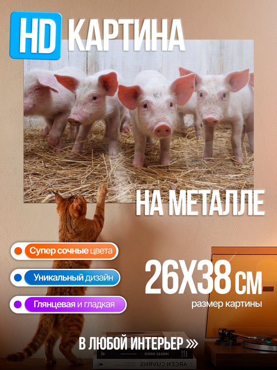 Картина на металле Пять поросят на соломе