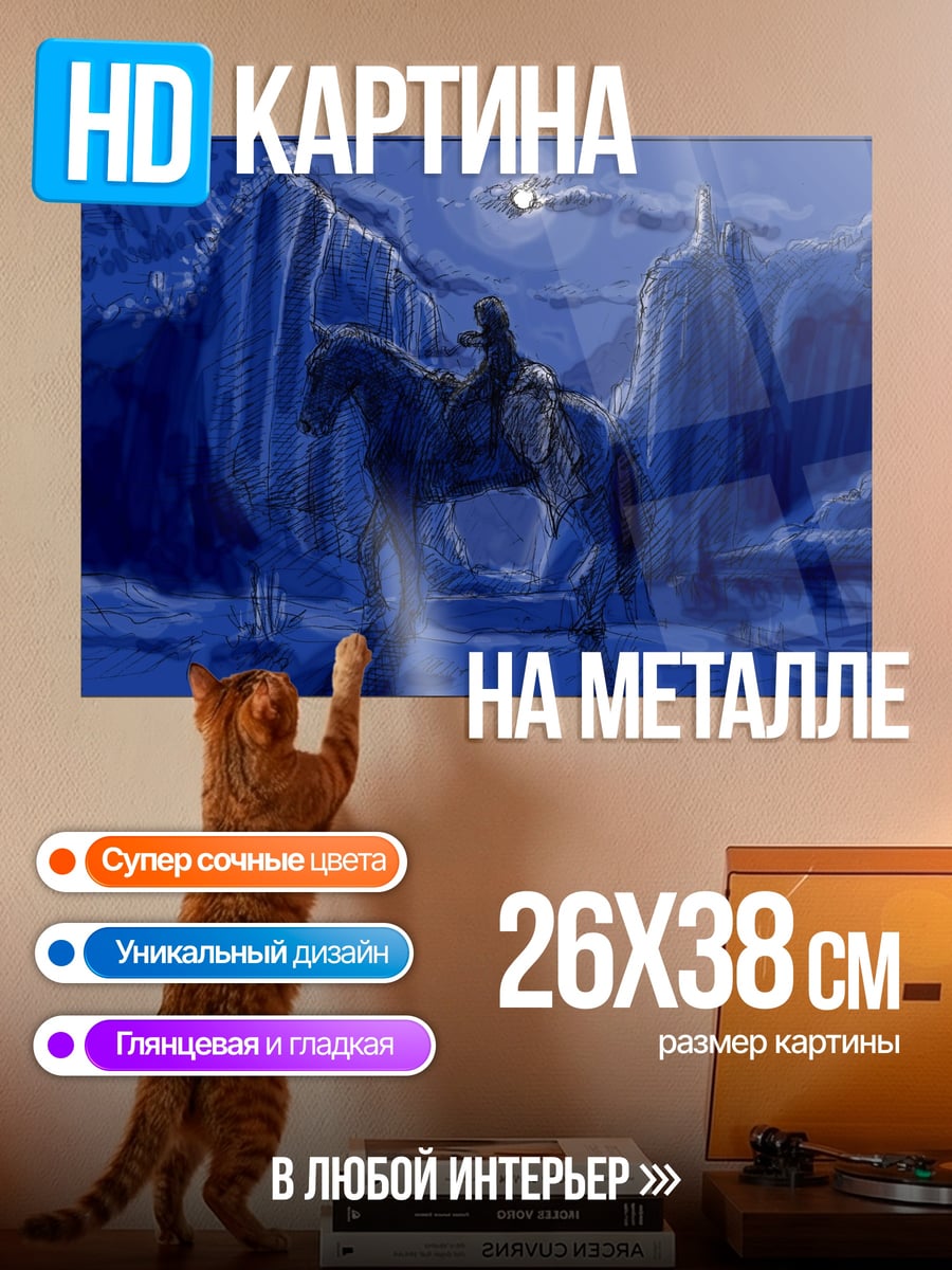 Картина на металле Всадник в ночи