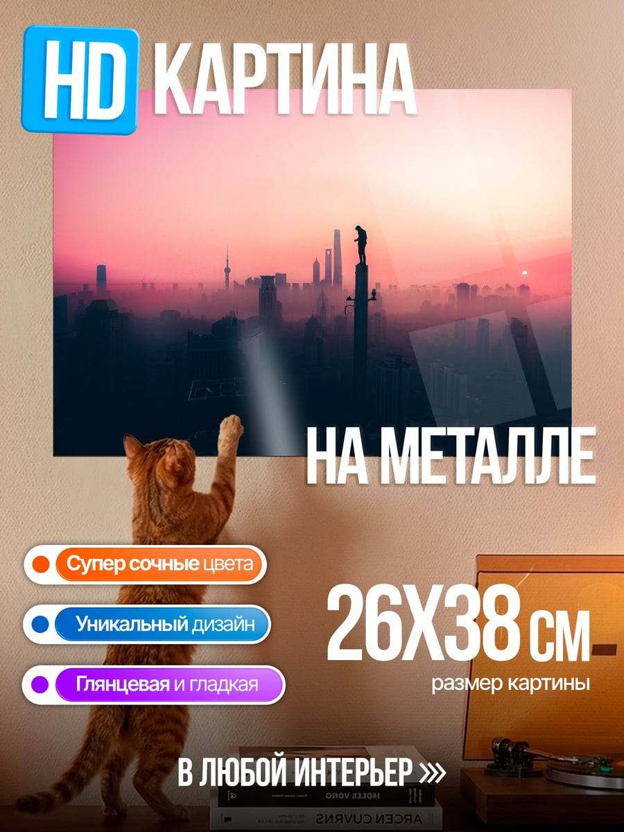 Картина на металле Город на закате