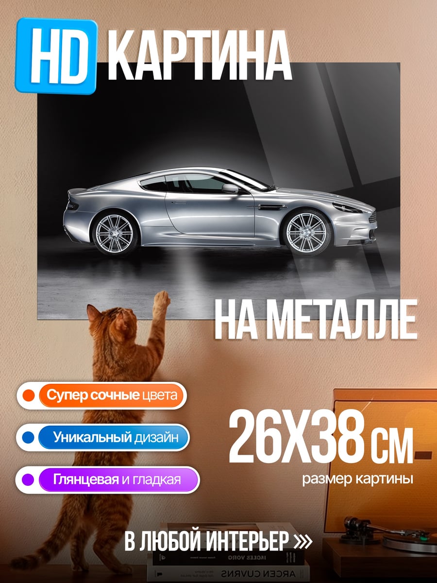 Картина на металле Серебристый спорткар