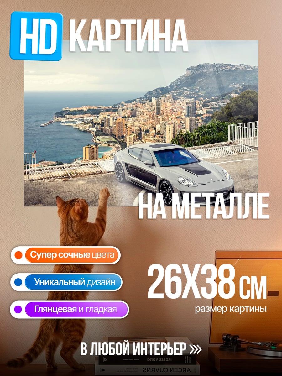 Картина на металле Спортивный автомобиль у моря