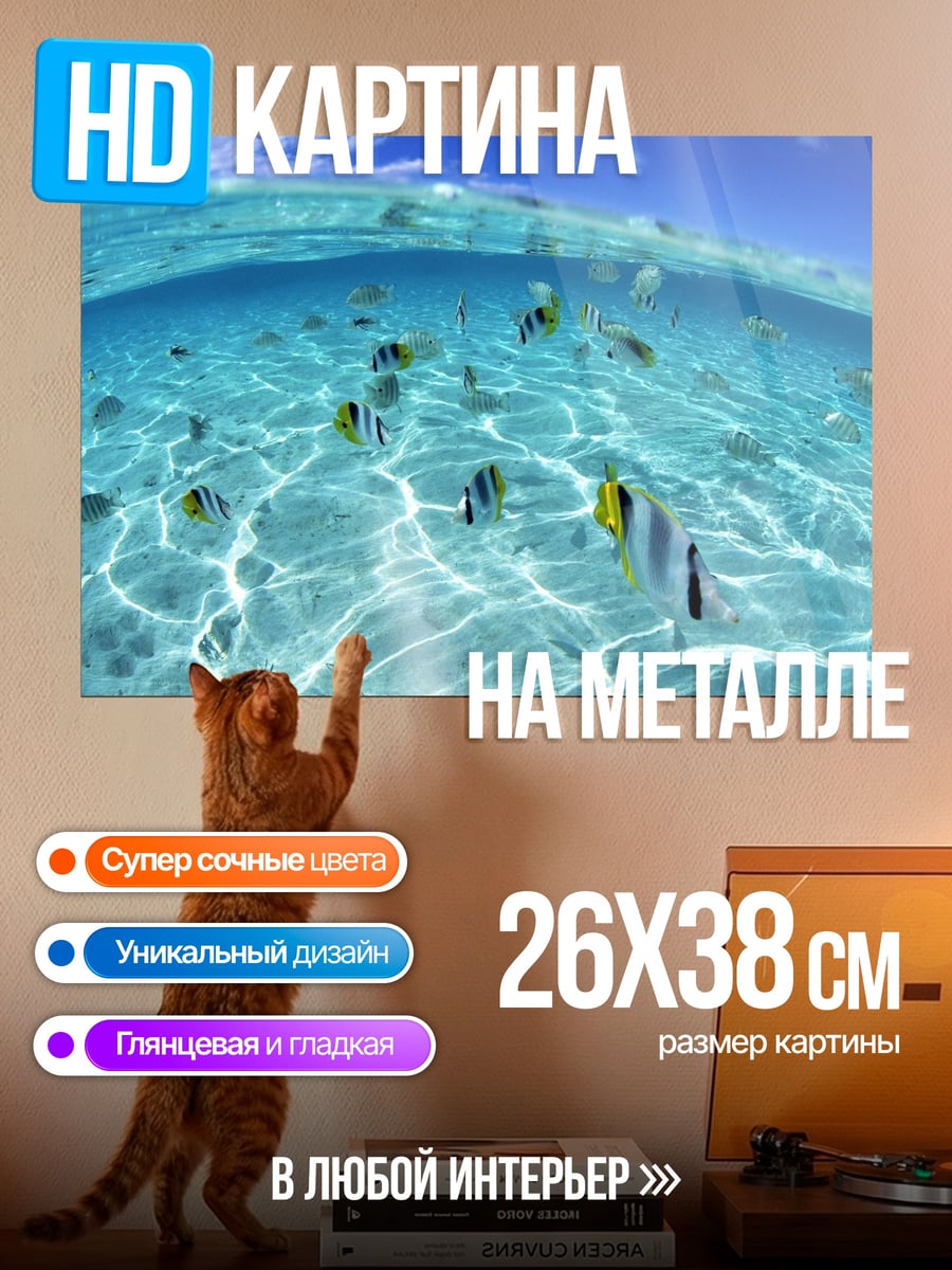 Картина на металле Рыбы в океане
