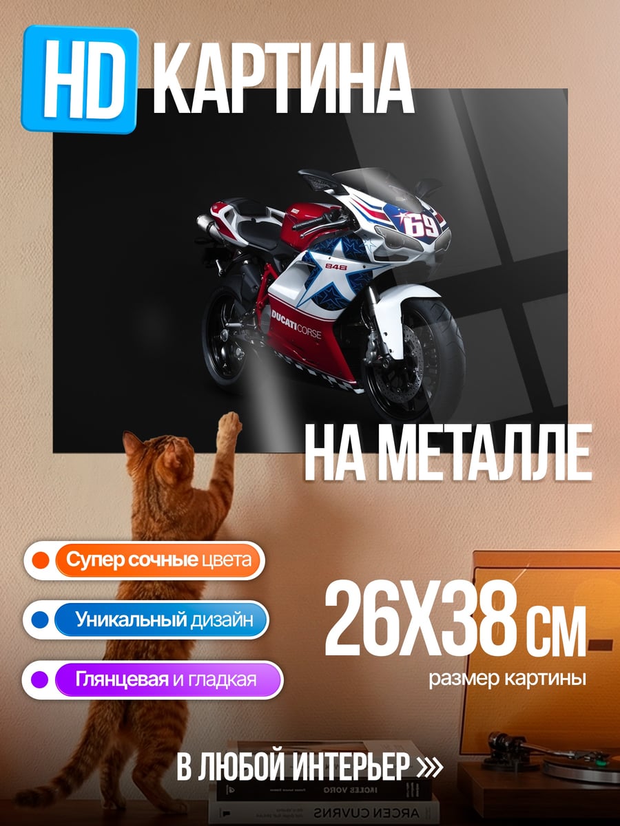 Картина на металле Спортивный мотоцикл звезда