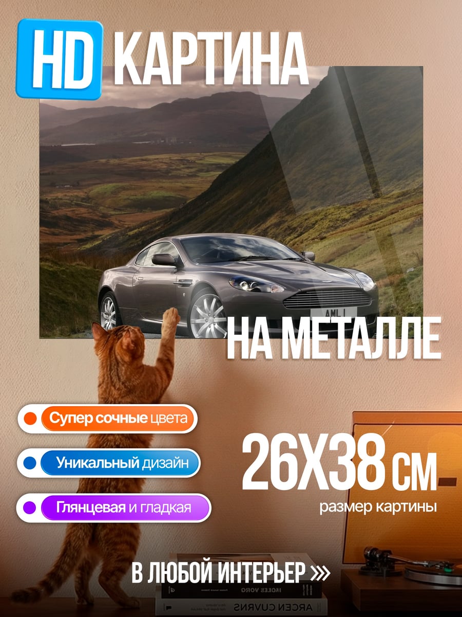 Картина на металле серый спорткар в горах