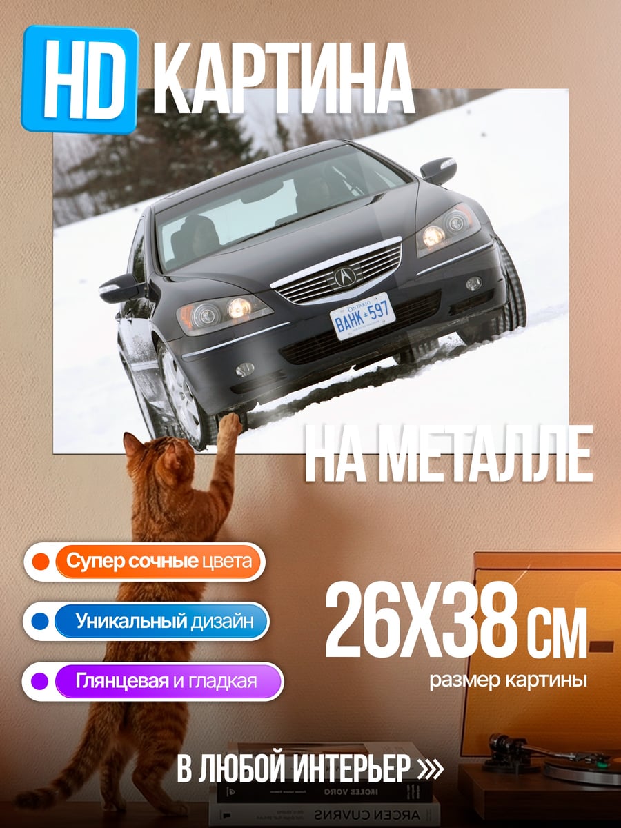 Картина на металле Черный автомобиль зимой