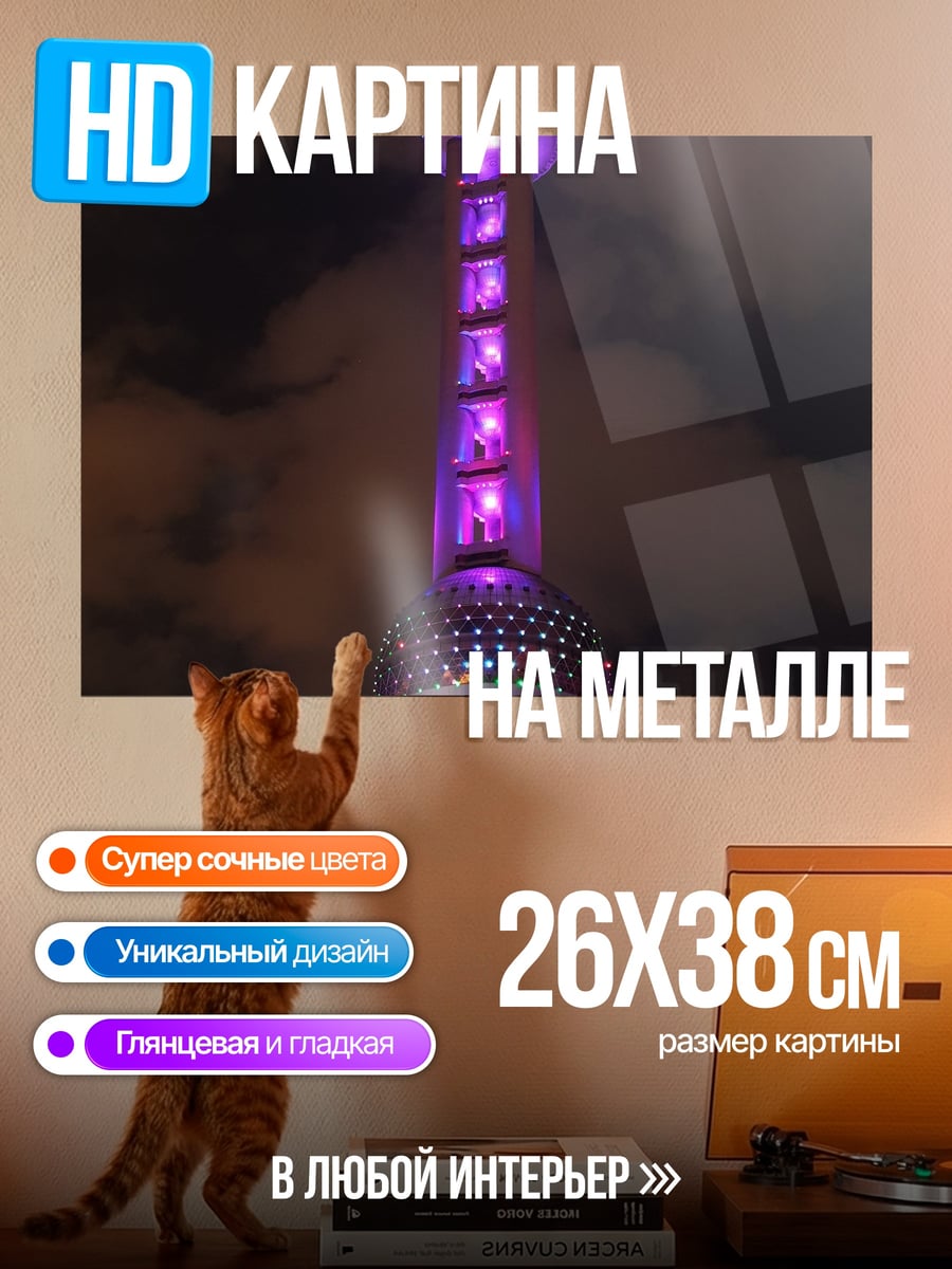 Картина на металле Шанхайская башня ночью